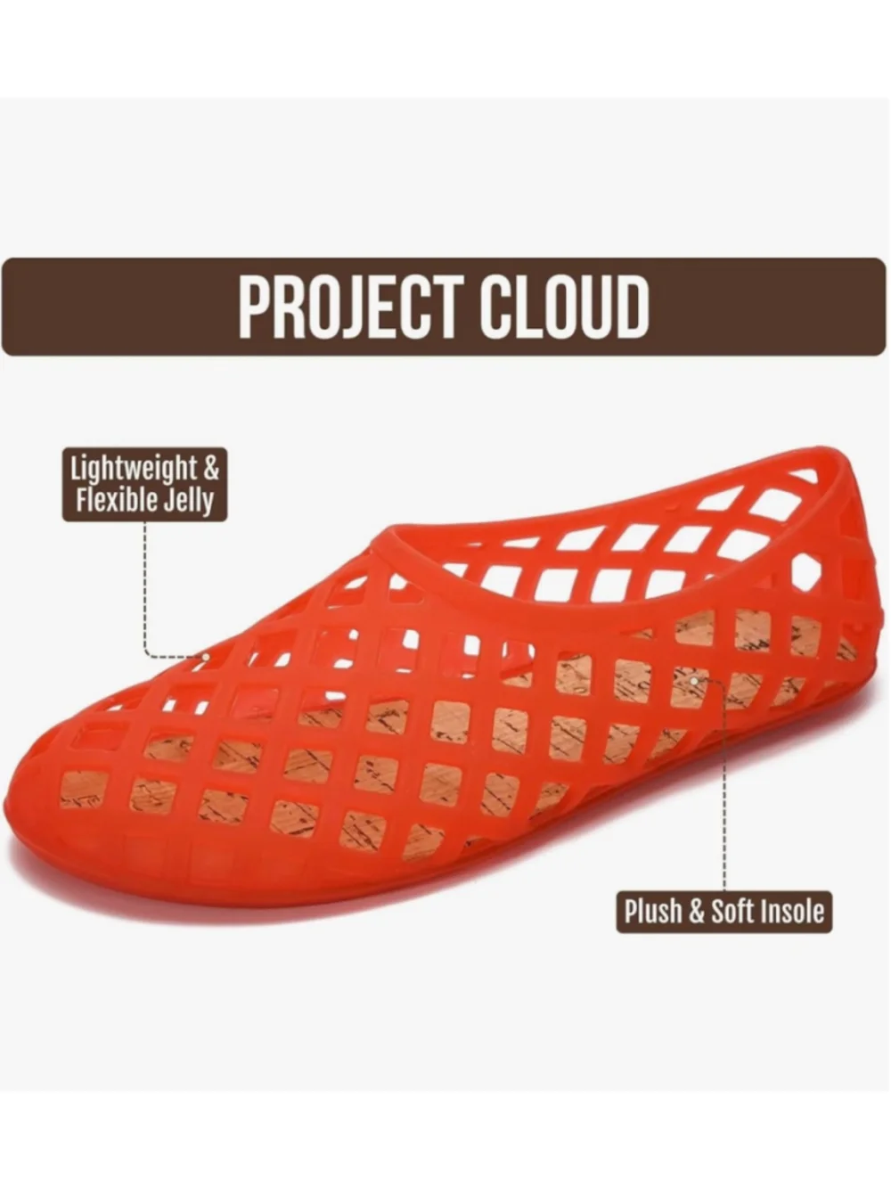 Project Cloud| Red Jelly Ballet Flats Memory Foam Cage Slip-On Shoes|  Size 8